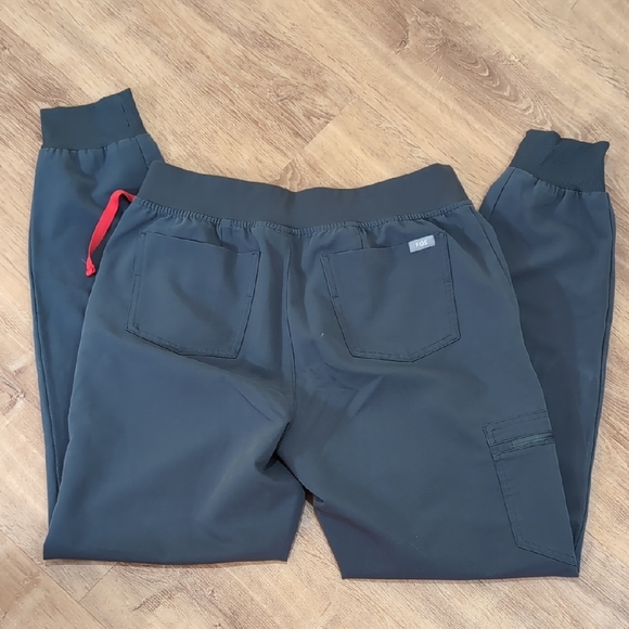 Fig's Women's Black Scrub Pants with Red Drawstring - Picture 3 of 10